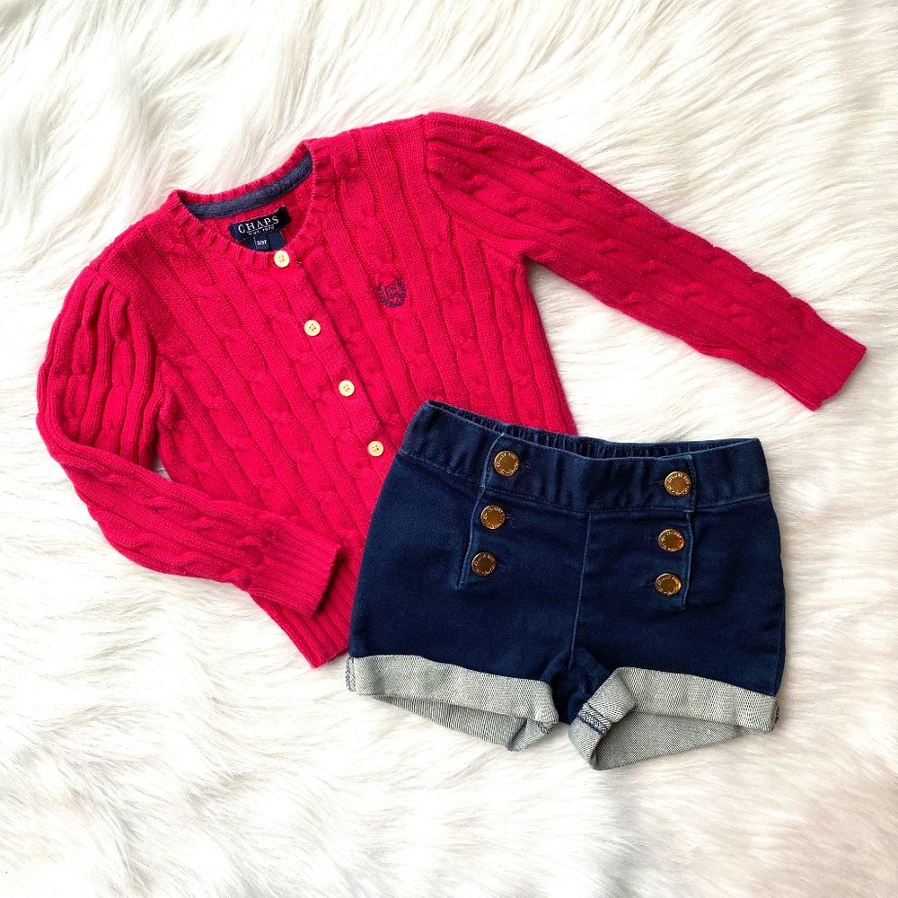 Little Girls Preppy Pink Cardigan & Sailor Shorts - Picture 1 of 7